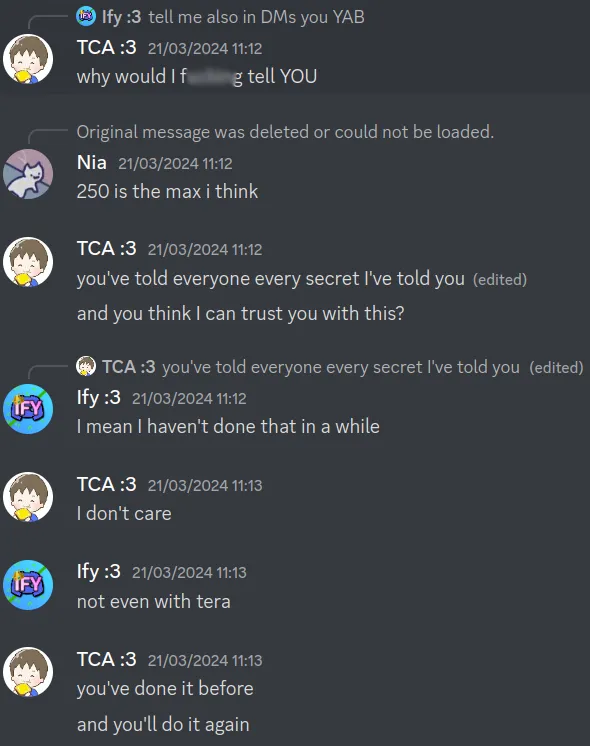 A back-and-forth between me and Matheus talking about how I don't want him to know