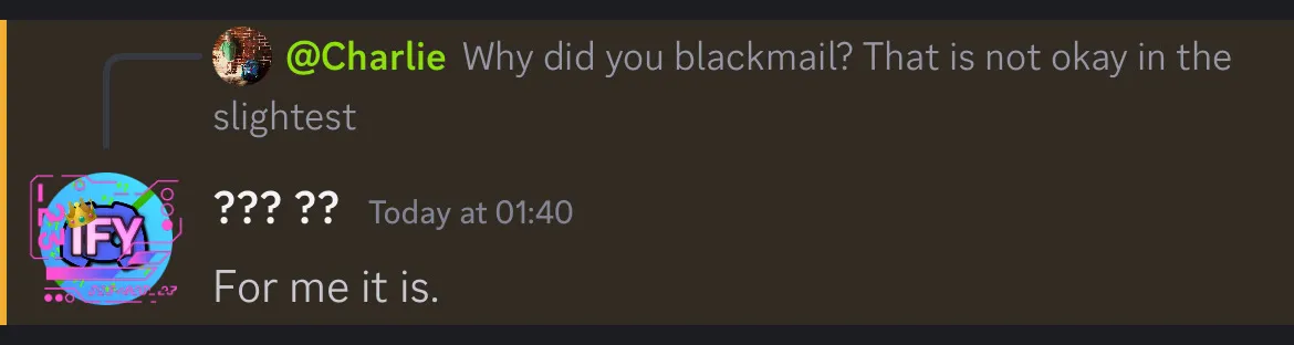 Matheus saying that for him blackmail is okay
