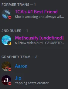 The member list of my friends server, showing TERA having the \